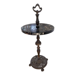 Vintage Neoclassical Bronze & Black Marble Pedestal Side Table For Sale