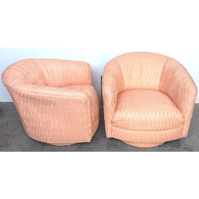 Pair of Diminutive 1970s Pink Silk Channel-Quilted Swivel Club Chairs For Sale - Image 10 of 15
