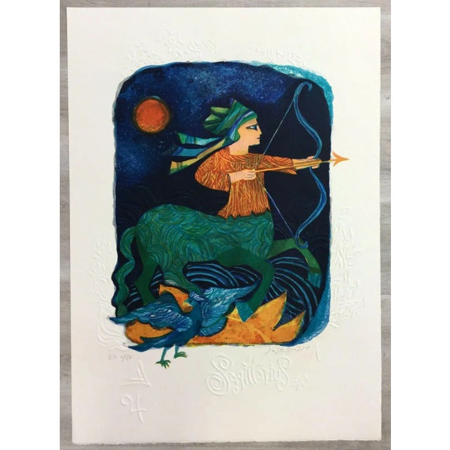 Mid 20th Century Mid Century Modern Unframed Sagittarius Zodiac Judith Bledsoe Signed Lithograph For Sale - Image 5 of 5