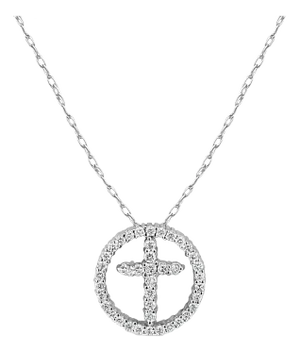 Half Diamond Cross within Circle Diamond Necklace 16"