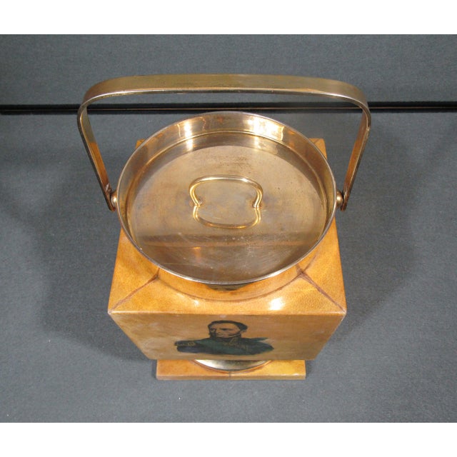 Italian Mid-Century Brass and Parchment-Style Portrait Ice Bucket, Aldo Tura Style For Sale - Image 9 of 14