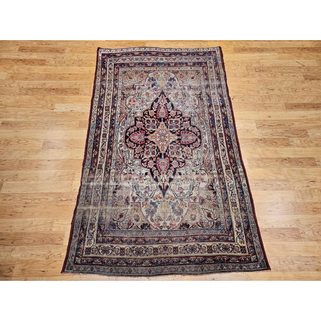 19th Century Kerman Lavar Rug, Hand-Knotted Wool, Floral Pattern, Ivory & Red, 5x8 For Sale - Image 10 of 18