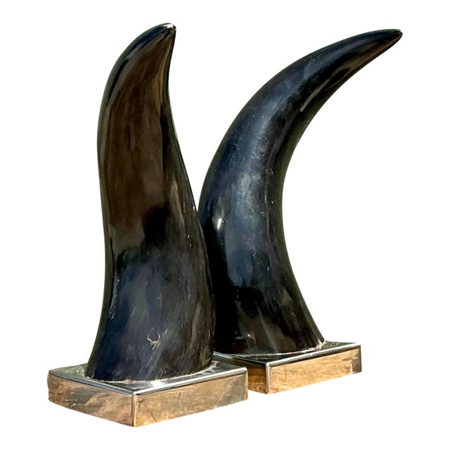 Vintage Natural Horns on Chrome Plinths - Set of 2 For Sale