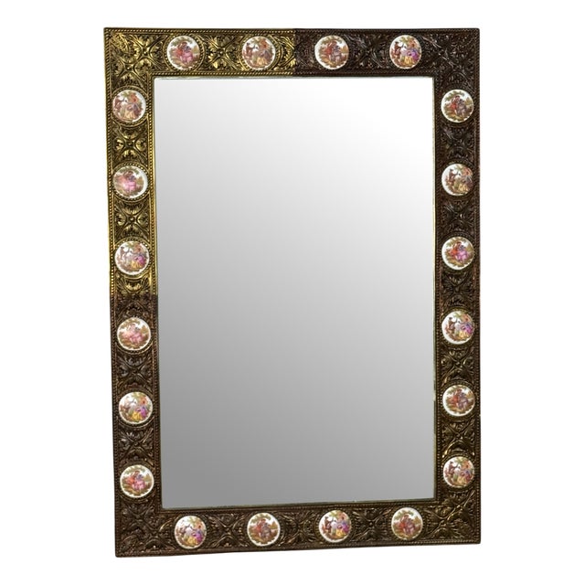 Bronze Mirror with Porcelain Inlay, Paris, France, 1950s For Sale