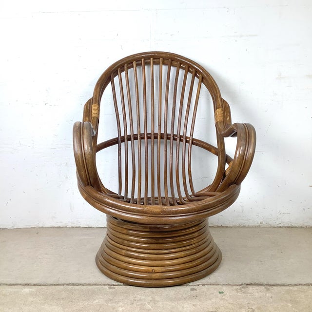Wood Vintage Sculptural Rattan & Bentwood Swivel Lounge Chair For Sale - Image 7 of 18