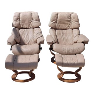 Ekornes Stressless Leather Recliners With Ottomans, 4 Pieces For Sale