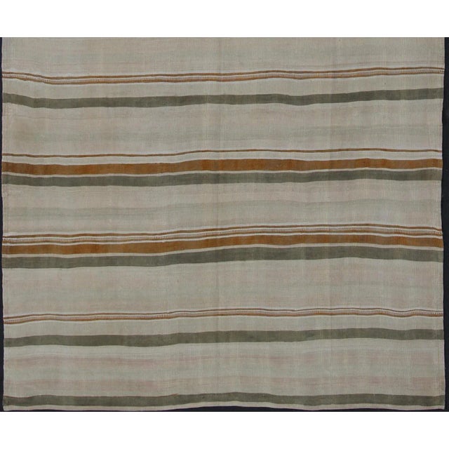 Contemporary Large Kilim Vintage Rug With Green-Gray and Cognac Color in Stripe Design For Sale - Image 3 of 10