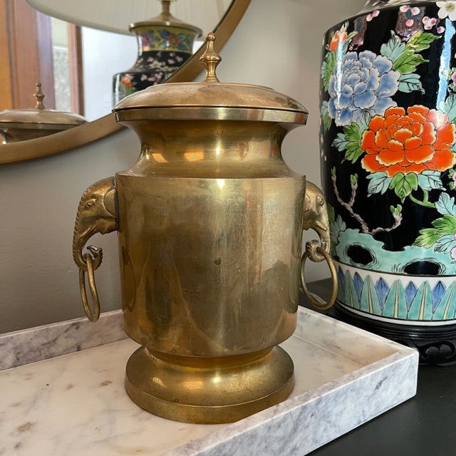 Vintage Brass Elephant Head Lidded Urn For Sale In Portland, ME - Image 6 of 11