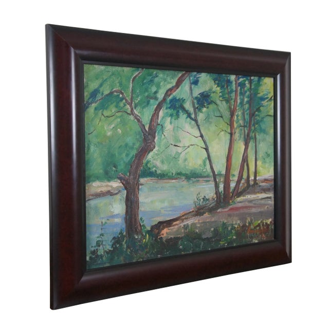 A beautiful Impressionist landscape painting by Elaine Donenfeld from 1962. The oild is painted on board and features a...