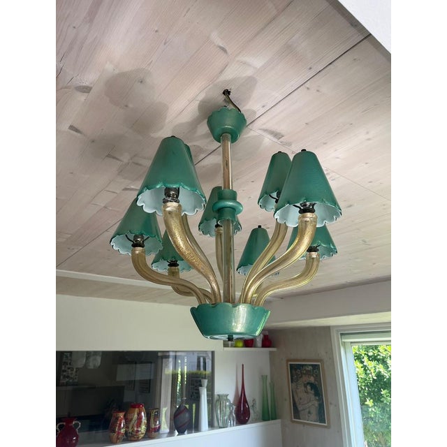 Murano Chandelier with Green Gold Leaf 24K, 1960s For Sale - Image 10 of 11