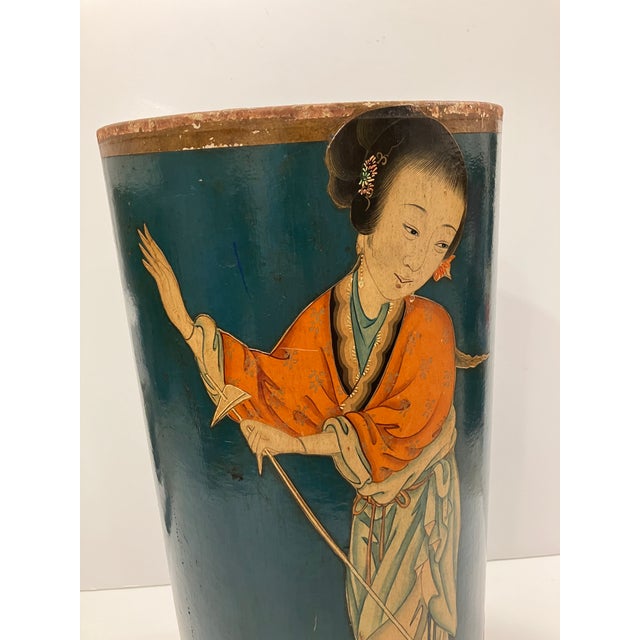 Boho Chic Chinoisere Vintage Wastebasket For Sale - Image 3 of 8
