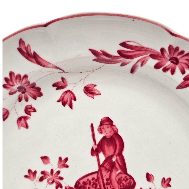 Longchamp France Porcelain Lunch Plate, Le Vigneron Winemaker Red For Sale - Image 4 of 10