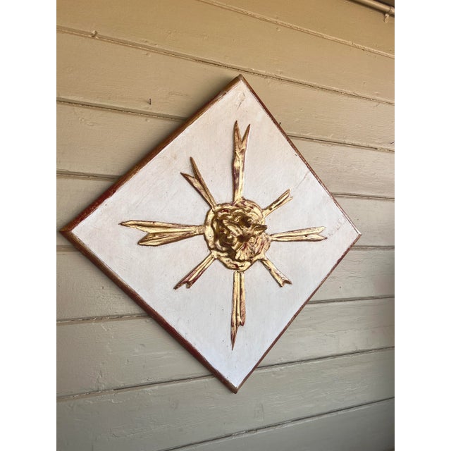 Gold Wall Hanging Italian Baroque Style Giltwood and Gesso Sunburst Panel With Carved Pigeon For Sale - Image 8 of 9