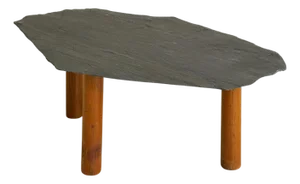 Vintage French Slate Top Coffee Table with Three Wooden Legs
