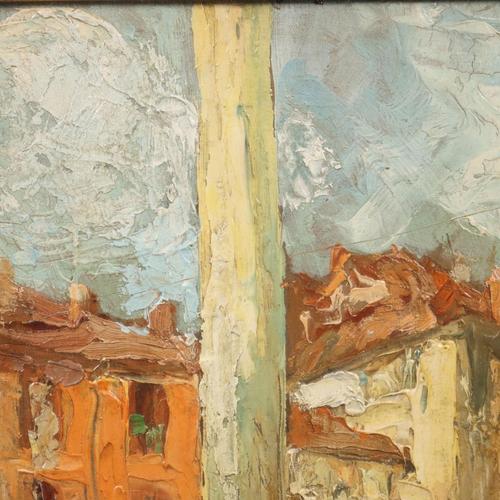 Erma Zago, City Scene, Oil on Hardboard, 1900s For Sale - Image 4 of 14