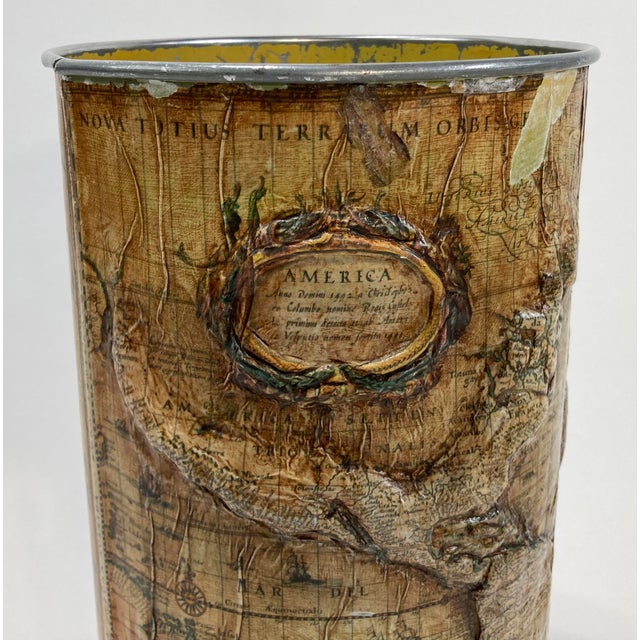 Vintage World Map Raised Relief Umbrella Stand For Sale In Kansas City - Image 6 of 9