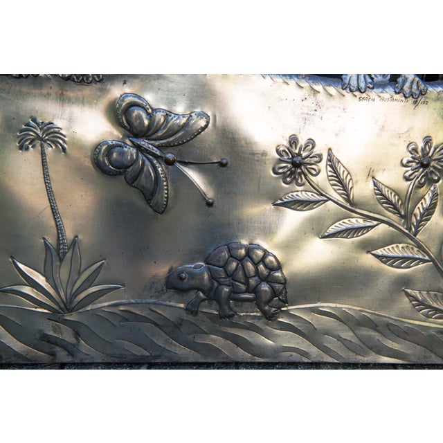 Gray Signed Bustamante Brass Fireplace Screen / Wall Animal Sculpture - Set of 3 For Sale - Image 8 of 13