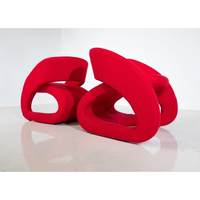 Textile Set of Red Smile Armchairs by Marcello Ziliani for BBB Emmebonacina, Italy, 1990s For Sale - Image 7 of 8