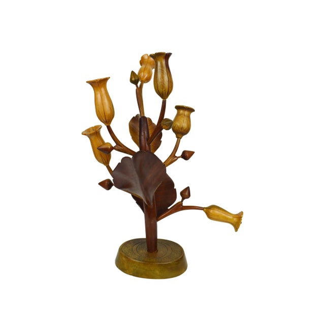 Mid 20th Century Modern Tall Carved Wood Floral Arrangement Art Sculpture For Sale - Image 4 of 11
