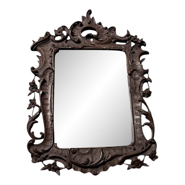 Small Antique 1740's French Rococo Hand-Carved Wood Mirror For Sale