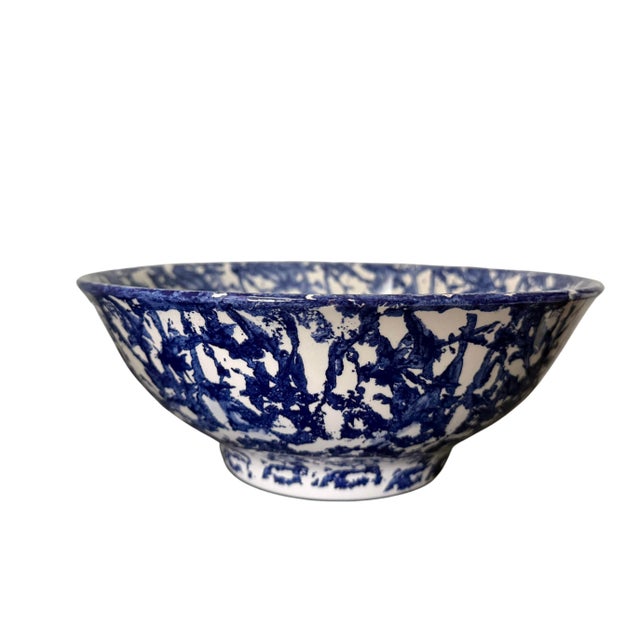 Mediterranean Vintage Italian Stoviglierie Hand-Painted Blue & White Spongeware Ceramic Serving Bowl For Sale - Image 3 of 9