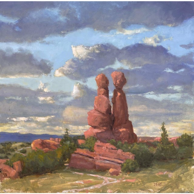 Punch & Judy by Harold Deist | Oil on Panel Landscape with rock formations and clouds For Sale