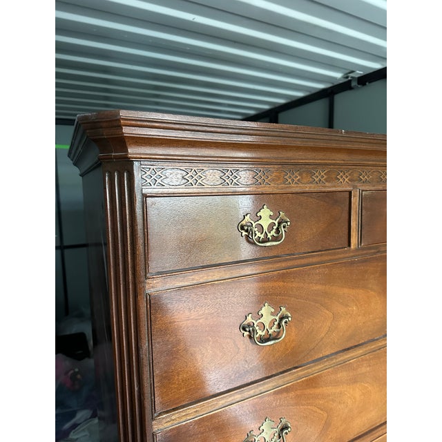 American Vintage Baker Furniture Chest on Chest Highboy Dresser Brass 7 Drawer For Sale - Image 3 of 12