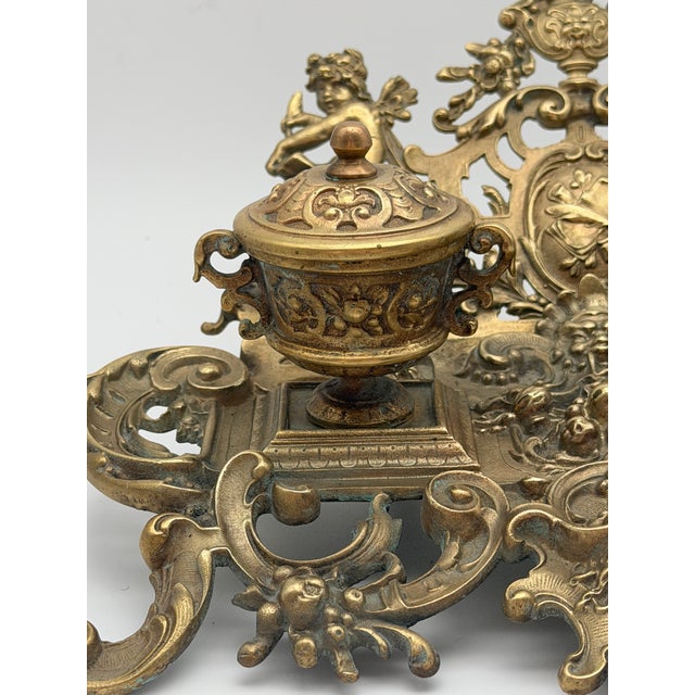 Antique 19th Century French Rococo Cast Brass Double Inkwell For Sale - Image 11 of 18