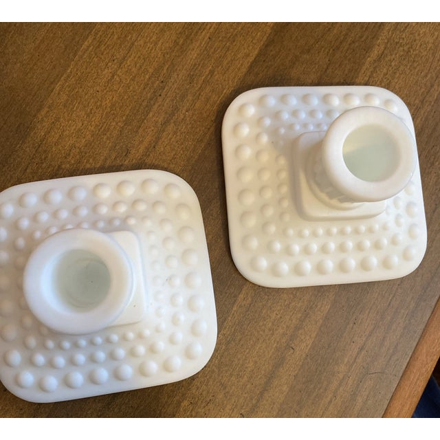 Mid-Century Modern Vintage MCM Imperial Glass Square Hobnail Candleholders-Pair For Sale - Image 3 of 3