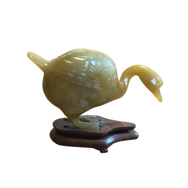 Chinese Vintage Carved Chinese Serpentine Jade Swan Goose For Sale - Image 3 of 12