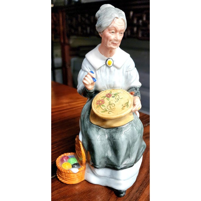 Royal Doulton English "Embroidering" Fine Porcelain Figurine For Sale - Image 13 of 13