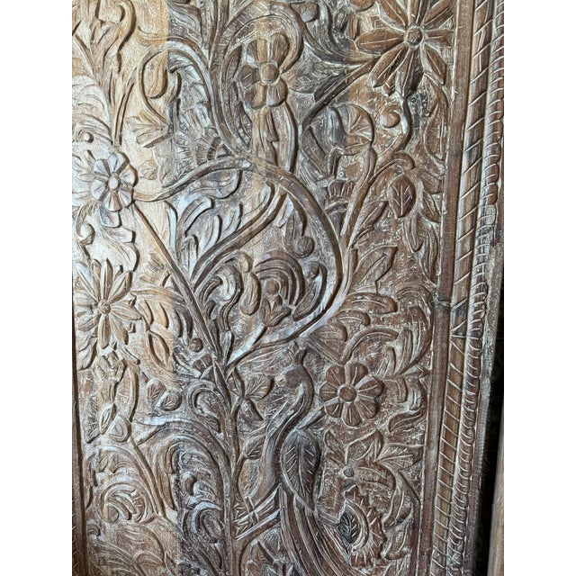 Hand-Carved Tree of Life Barn Door – Rustic Whitewashed Vintage Wood Wall Panel 80x36 For Sale In Orlando - Image 6 of 8