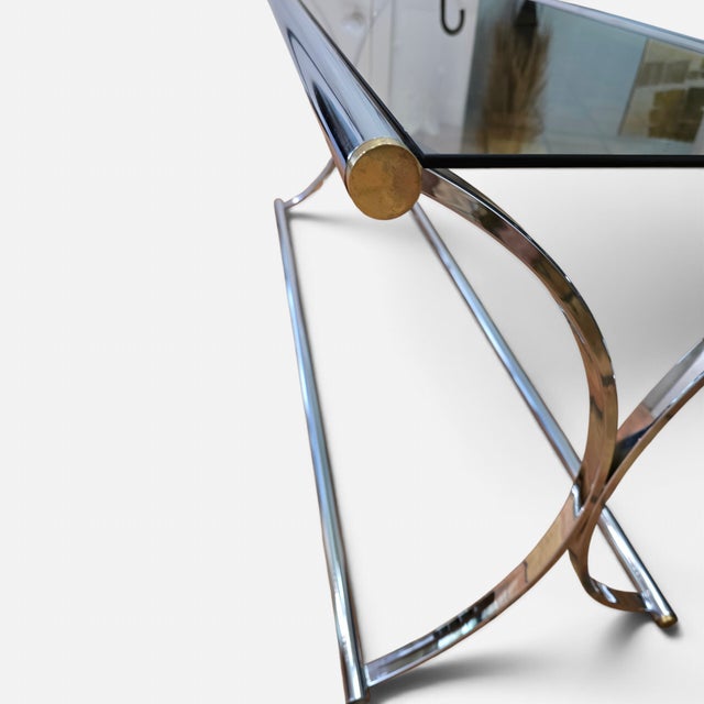 Chrome 1970s Attributed to Maison Jansen Chrome Smoked Glass Console Table For Sale - Image 8 of 8