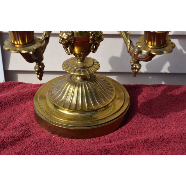 Early 20th Century Pair of Early 20th Century Table Top 4 Lights Candelabra Victorian Style Lamps with Lion Heads in Brass For Sale - Image 5 of 12