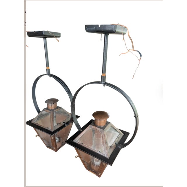 French Mid-20th Century Bevolo French Quarter Copper Yoke Pendant Lanterns - A Pair For Sale - Image 3 of 18