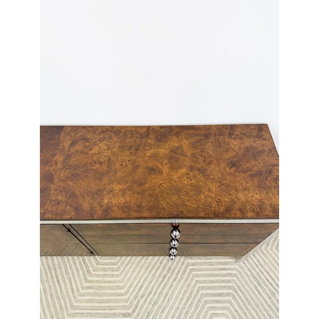 Wood Mid 20th Century Tomlinson Burlwood Credenza Chrome Details Doors Drawers, Buffet, Console For Sale - Image 7 of 18