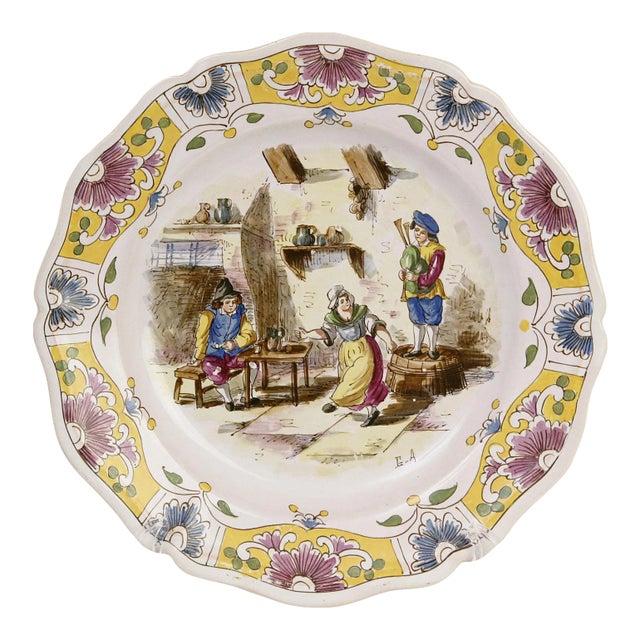 Antique 19th C. Lille Faience Tavern Plate, France For Sale