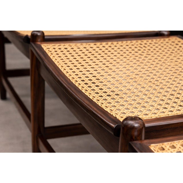 Brazilian Rosewood and Cane Four Seat Bench With Ivory Boucle Cushions, Brazil, 1960s For Sale - Image 11 of 13
