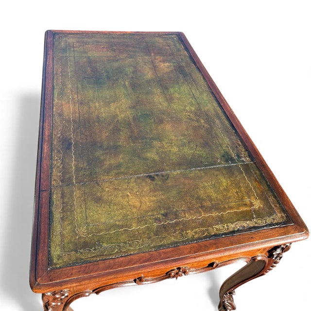 Wood French Louis XV Style Carved Walnut Partners Desk With Leather Top. For Sale - Image 7 of 16