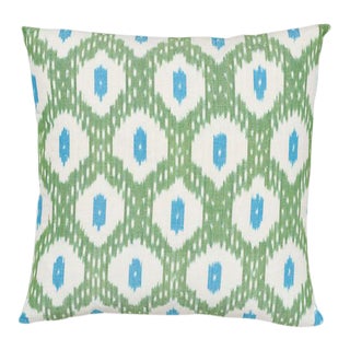 Schumacher Indio & Presidio Ikat 20" Pillow in Green For Sale