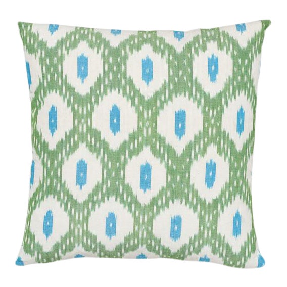 Schumacher Indio & Presidio Ikat 20" Pillow in Green For Sale