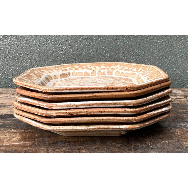 Rustic Vintage Original Studio Pottery Salad Plated - Set of 6 For Sale - Image 3 of 12