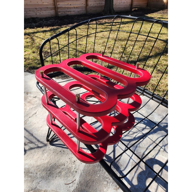 1970s Mid Century Modern Authentic Swing Design Italy Red Leather & Chrome Wine Rack –6-Bottle For Sale - Image 11 of 16