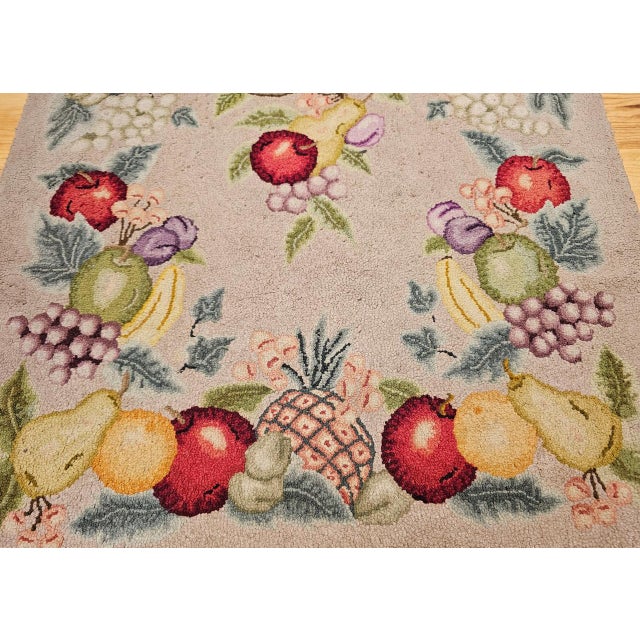 Vintage American Hand Hooked Rug, Fruit Pattern Design, Folk Art Tapestry, 2x4 For Sale - Image 9 of 13