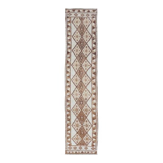 Vintage Turkish Tulu Runner With Ivory Field and Camel Diamond Pattern 2'8" X 13'6" For Sale