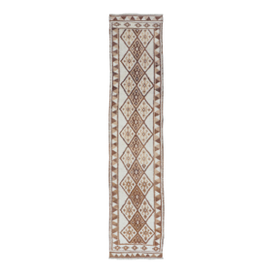 Vintage Turkish Tulu Runner With Ivory Field and Camel Diamond Pattern 2'8" X 13'6"