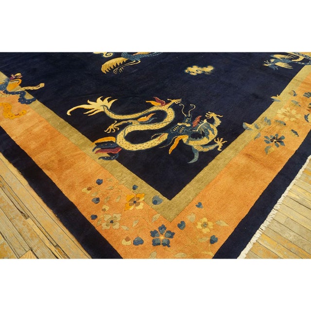 19th Century Chinese Peking Dragon Phoenix Flowers Carpet 10'2'' X 13'5'' Rug For Sale - Image 4 of 10