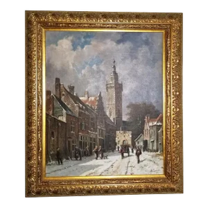 19th Century Dutch Village Scene Painting by Listed Artist Adrianus Eversen