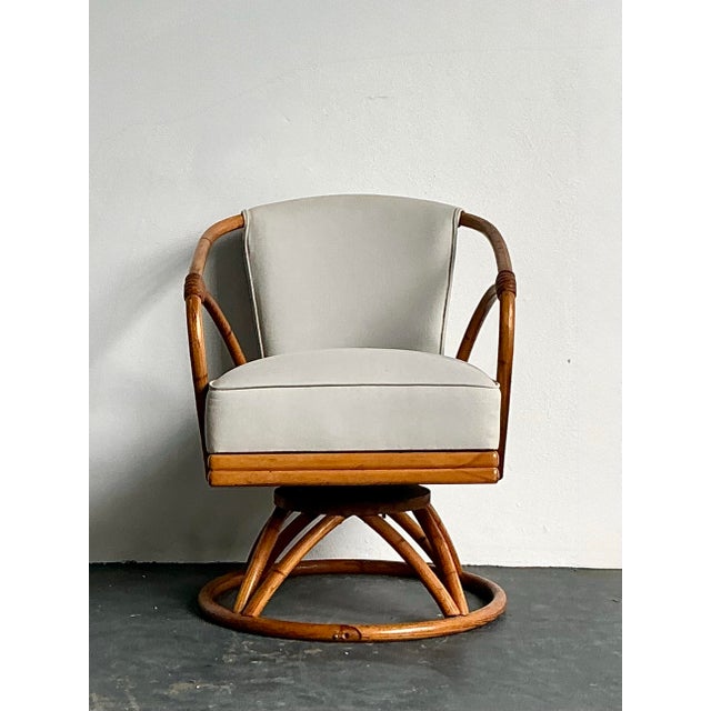 Vintage 1950s Heywood Wakefield Bent Rattan Swivel Chair For Sale - Image 9 of 12