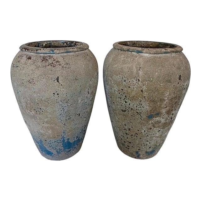 Pair of Monumental Antique Water Jars - Large With Original Turquoise Glaze For Sale